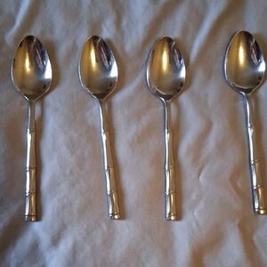 Set Of Four Rebacraft Stainless Japan Salad Spoons Royal-Bamboo Style Handles